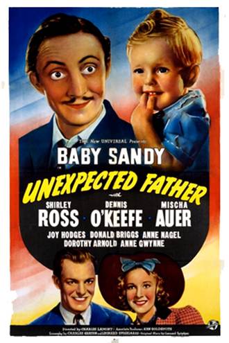 Mischa Auer, Baby Sandy, Dennis O'Keefe, and Shirley Ross in Unexpected Father (1939)